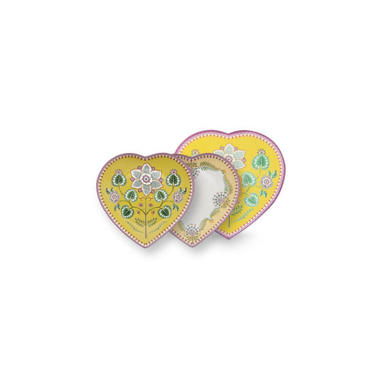 Set/2 Heart Shape Plates Lily&Lotus Yellow 21.5cm