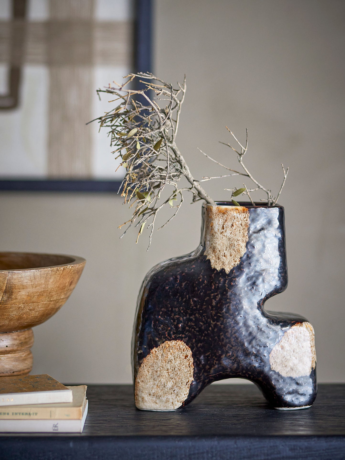 Bloomingville Ollia Vase, Schwarz, Steingut