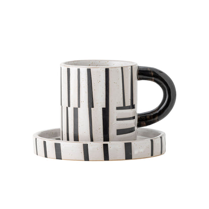 Bloomingville Frankie Tasse mit Untertasse, Schwarz, Steingut