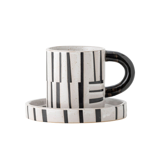 Bloomingville Frankie Tasse mit Untertasse, Schwarz, Steingut