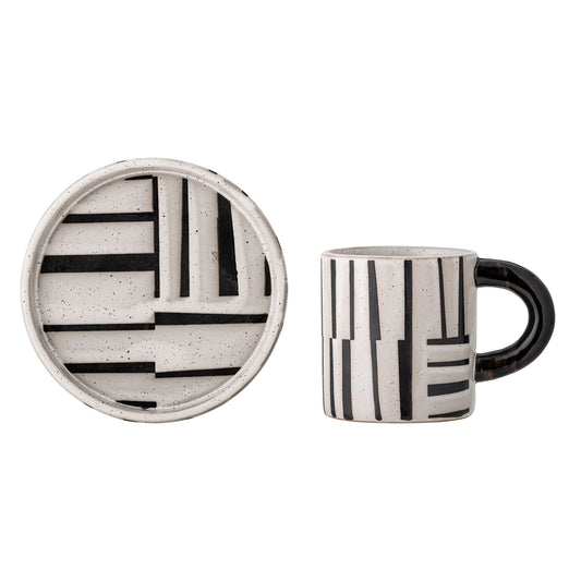 Bloomingville Frankie Tasse mit Untertasse, Schwarz, Steingut