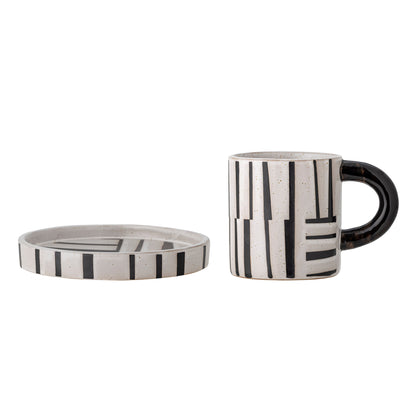 Bloomingville Frankie Tasse mit Untertasse, Schwarz, Steingut