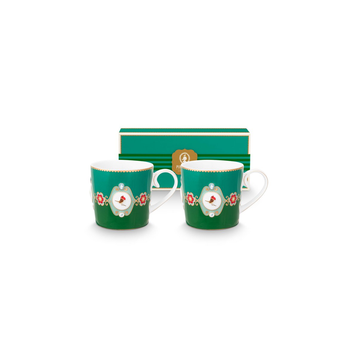 2er Set Tasse Small Love Birds Medallion Emerald-Green