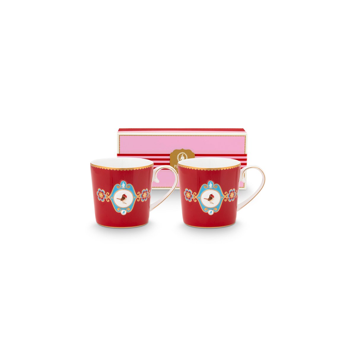 Pip Studio Becher 2x Small Love Birds Medallion Red