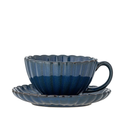 Bloomingville Latina Tasse mit Untertasse, Blau, Steingut