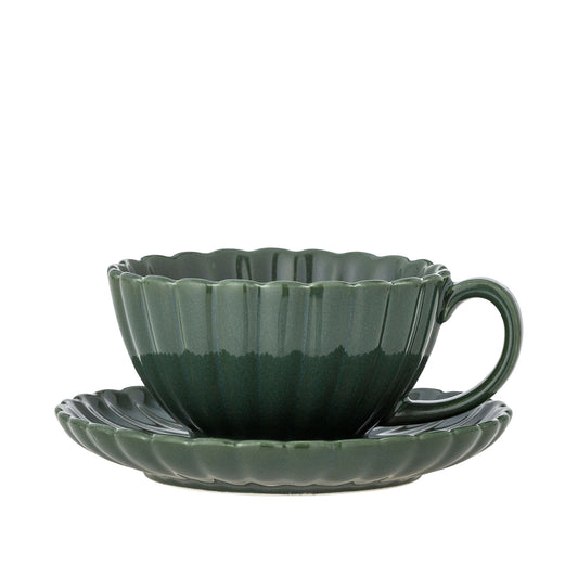 Bloomingville Latina Tasse mit Untertasse, Grün, Steingut