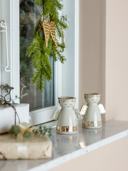 Bloomingville Faella Teelicht- und Kerzenhalter, Weiß, Steingut
