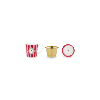 Tea for One Love Birds Medallion Stripes Red-Pink