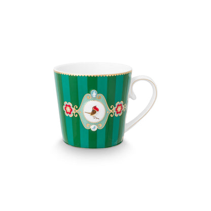 Tea for One Love Birds Medallion Stripes Emerald-Green