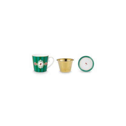 Tea for One Love Birds Medallion Stripes Emerald-Green