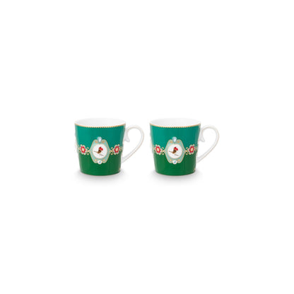 2er Set Tassen Large Love Birds Medallion Emerald-Green