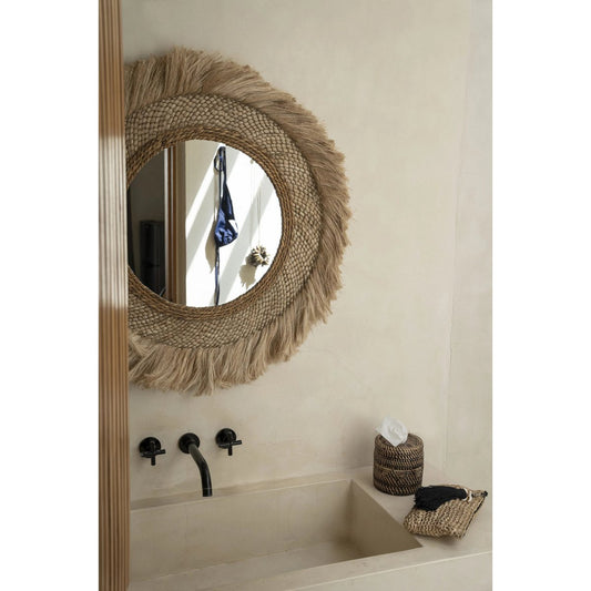 Capri Spiegel rund mit Rattan, Natur - L