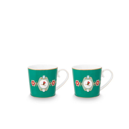 2er Set Tassen Large Love Birds Medallion Emerald