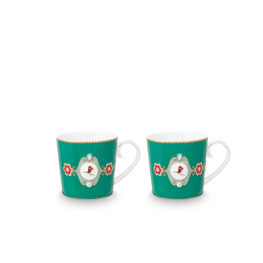 2er Set Tassen Large Love Birds Medallion Emerald