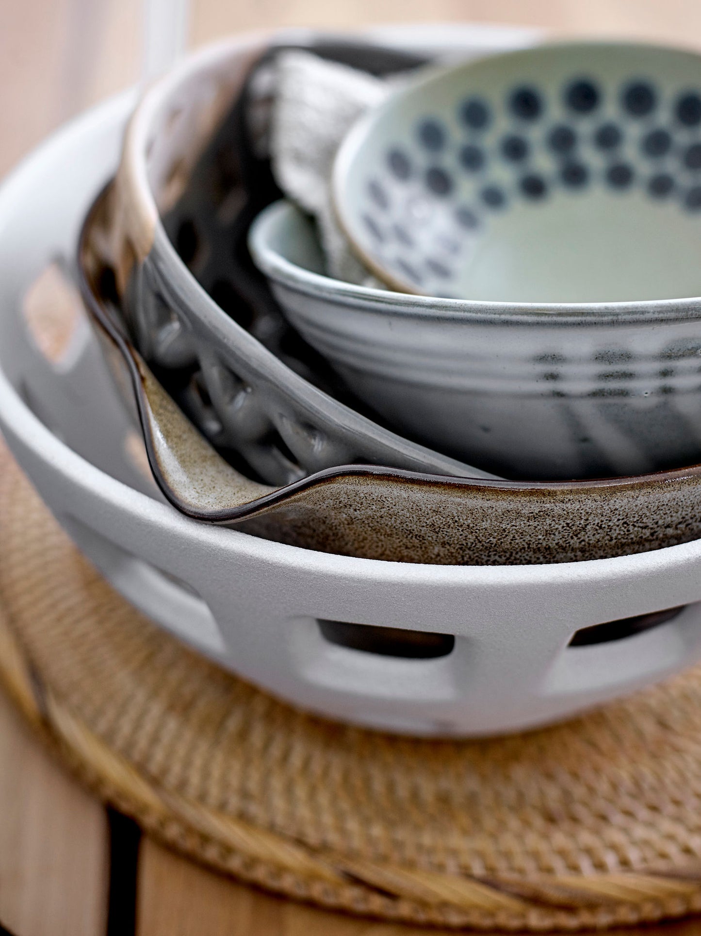 Bloomingville Foligno Deko-Schale, Weiß, Steingut