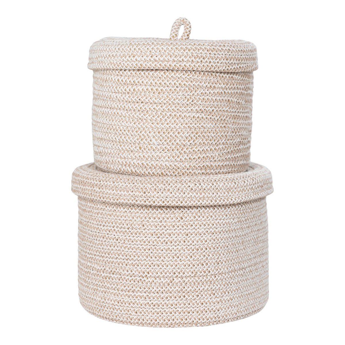 Sebal Basket - Korb mit Deckel, Baumwolle, Beige, 2er-Set