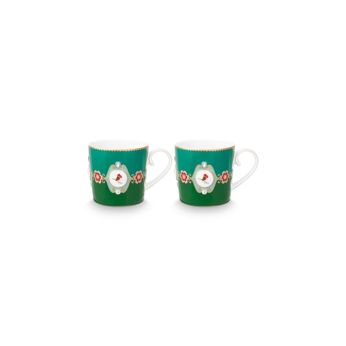2er Set Tasse Small Love Birds Medallion Emerald-Green