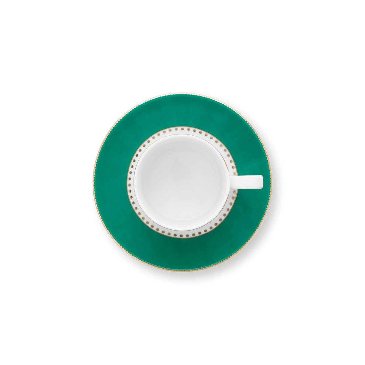 Pip Studio 2x Espressotassen und Untertassen Love Birds Stripes Emerald-Green