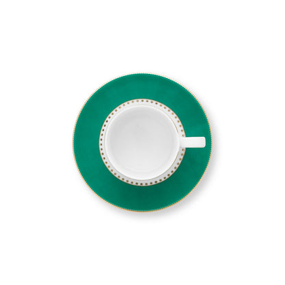 Pip Studio 2x Espressotassen und Untertassen Love Birds Stripes Emerald-Green