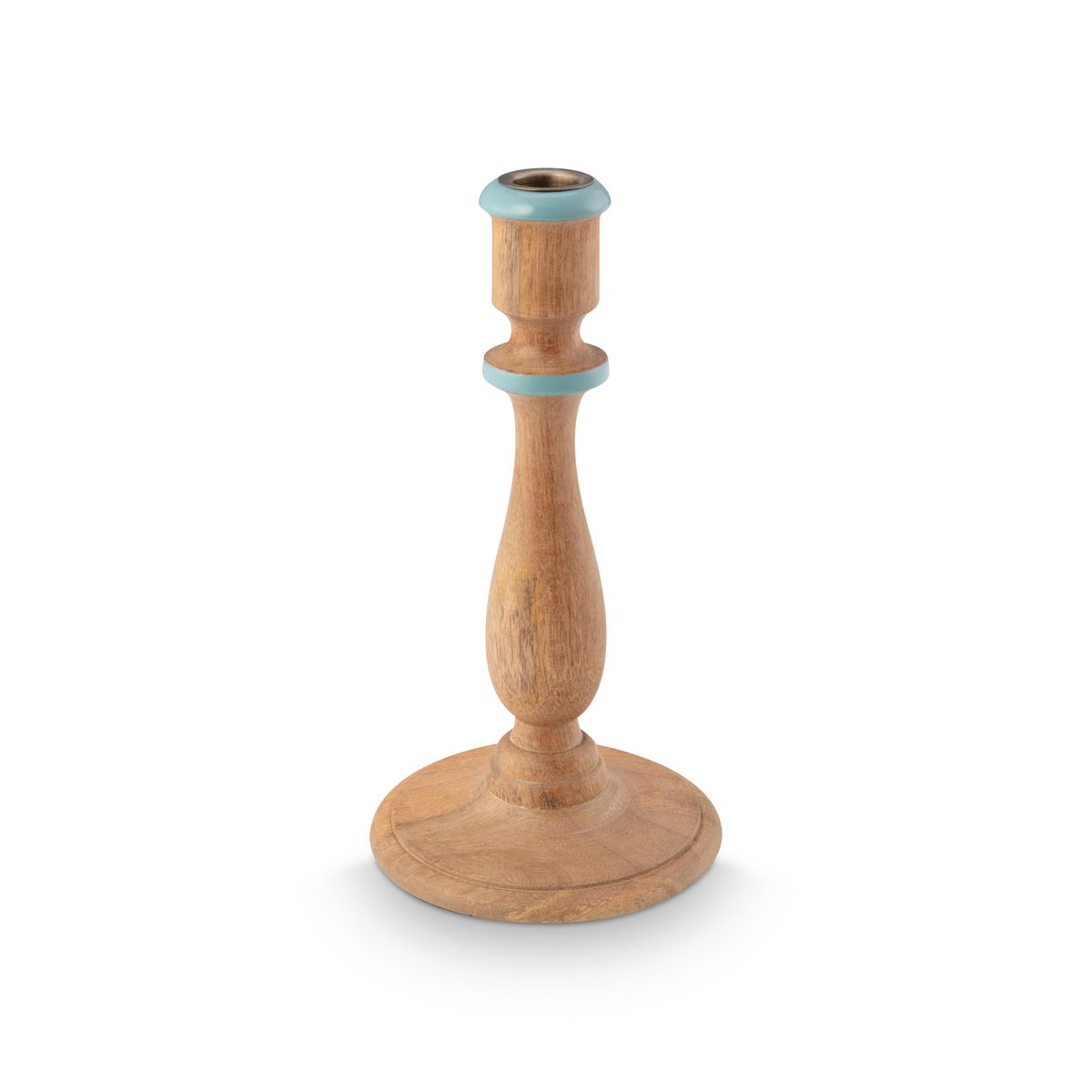 Candle Holder Wood Natural-Blue 13x25cm