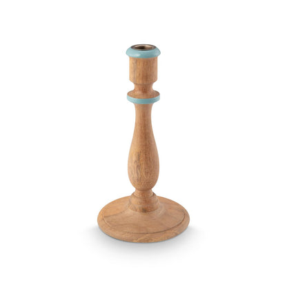 Candle Holder Wood Natural-Blue 13x25cm