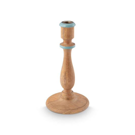 Candle Holder Wood Natural-Blue 13x25cm