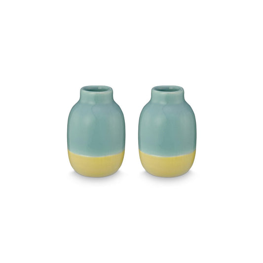 Set of Vases Ceramic Light Blue-Yellow Small