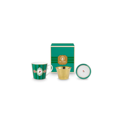 Tea for One Love Birds Medallion Stripes Emerald-Green