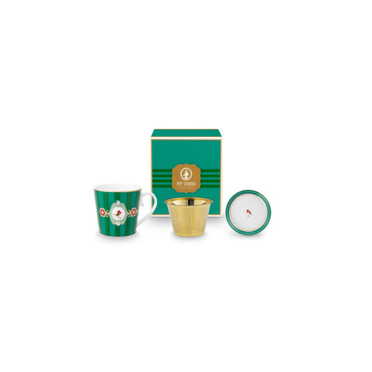Tea for One Love Birds Medallion Stripes Emerald-Green
