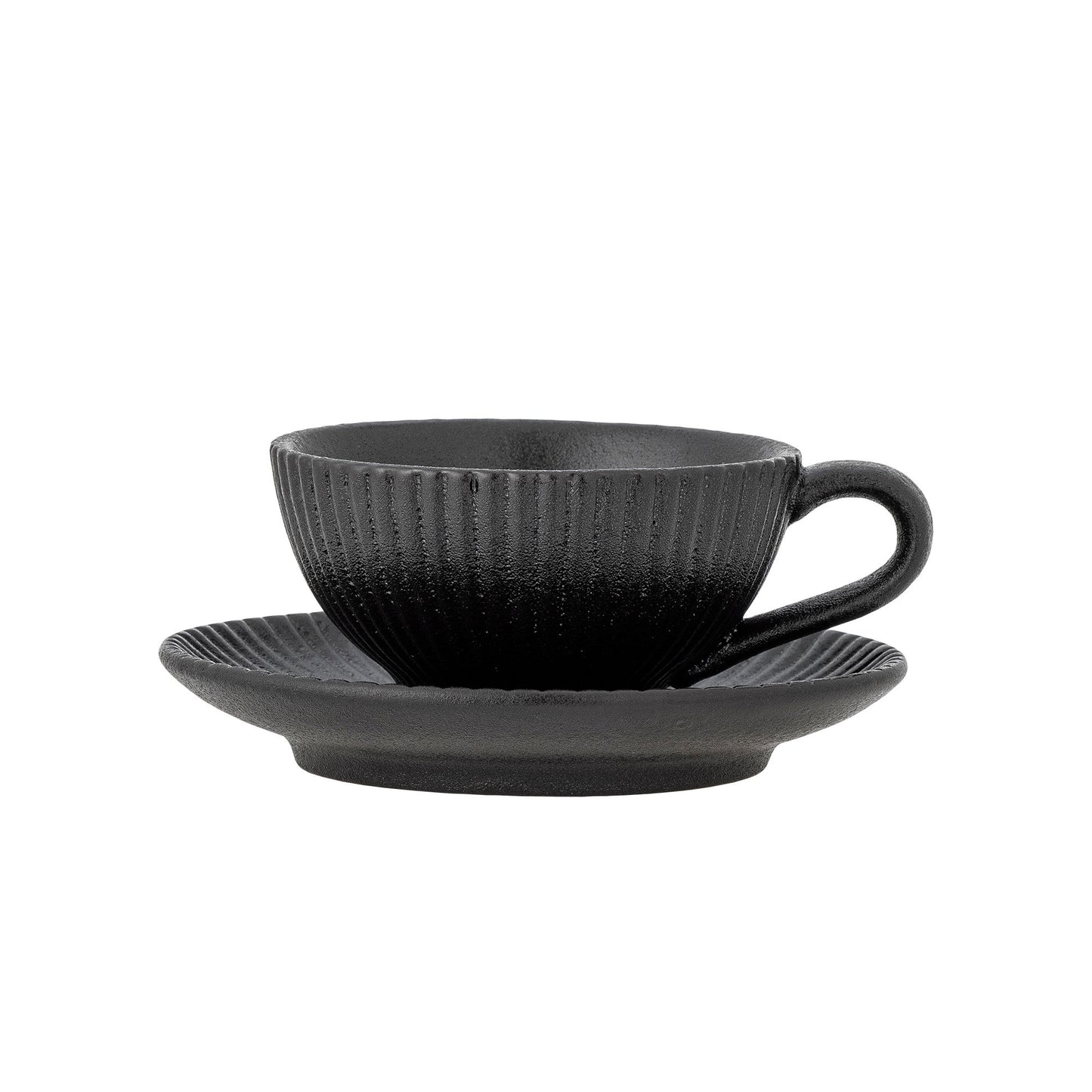 Bloomingville Neri Cappuccinotasse mit Untertasse, Schwarz, Steingut