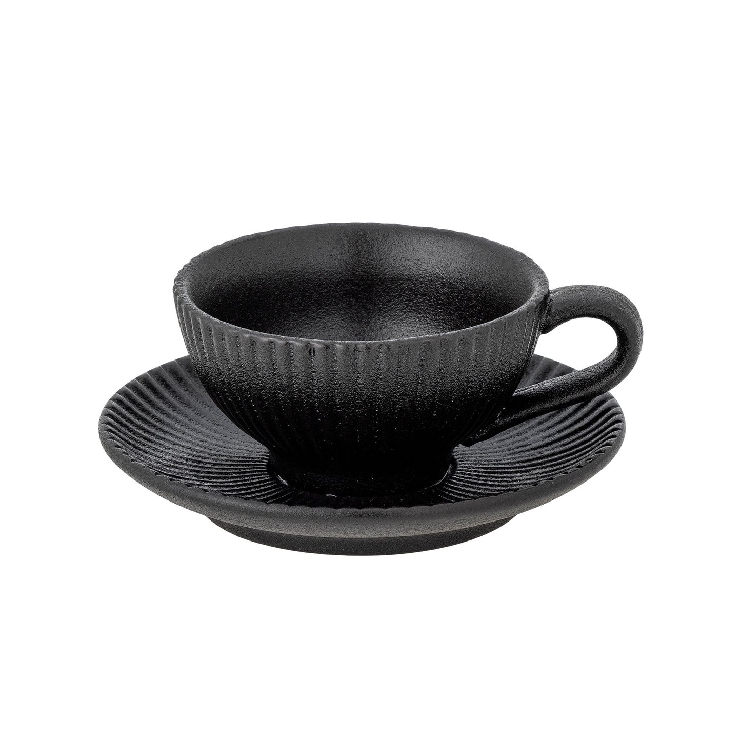 Bloomingville Neri Cappuccinotasse mit Untertasse, Schwarz, Steingut