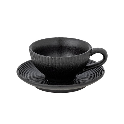 Bloomingville Neri Cappuccinotasse mit Untertasse, Schwarz, Steingut