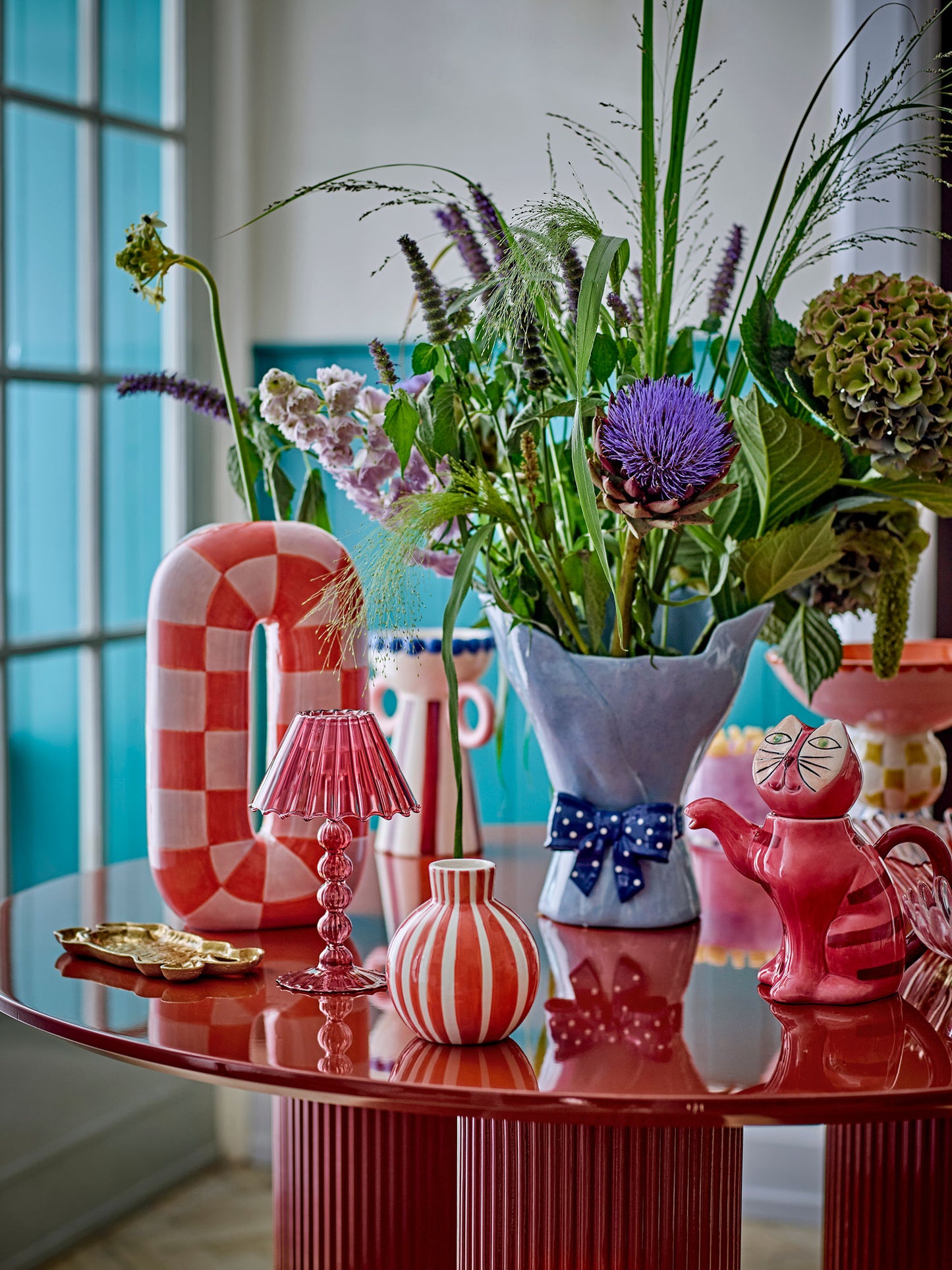 Bloomingville Belivia Vase, Blau, Steingut