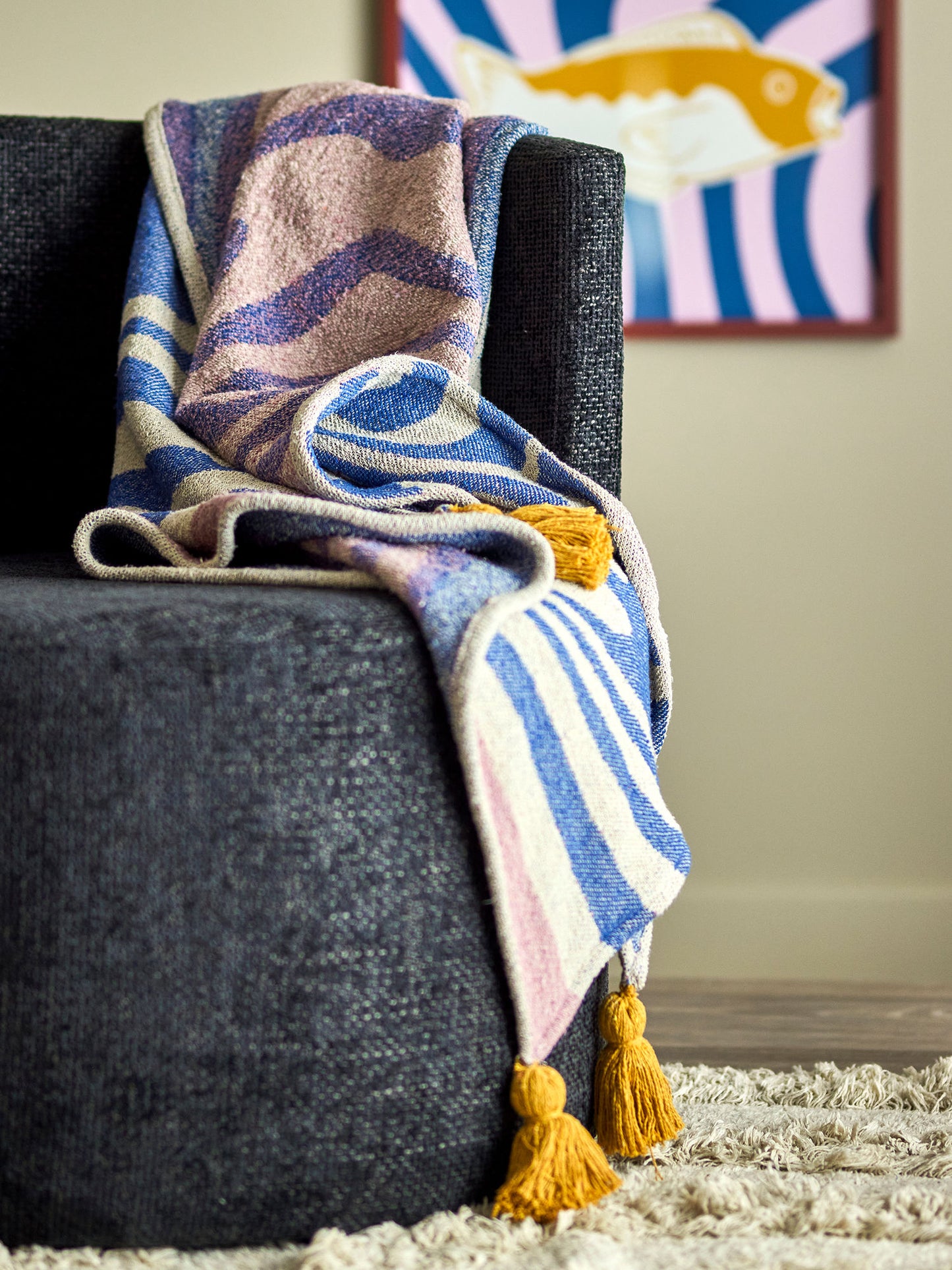 Bloomingville Arlie Decke, Blau, Recycelte Baumwolle