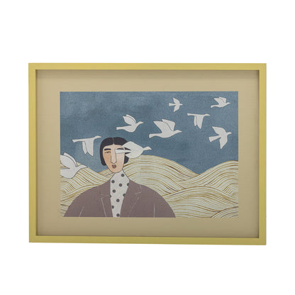 Bloomingville Flyvielle Illustration mit Rahmen, Bunt, Tannenholz