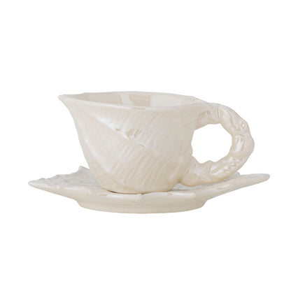 Bloomingville Shellie Tasse mit Untertasse, Weiß, Steingut