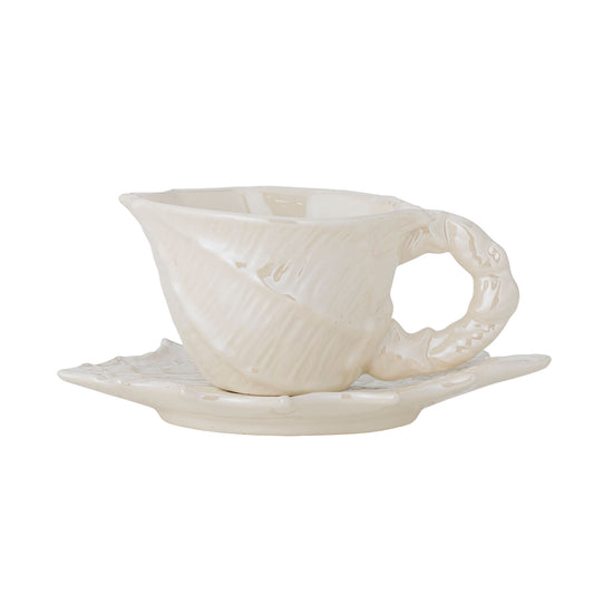 Bloomingville Shellie Tasse mit Untertasse, Weiß, Steingut
