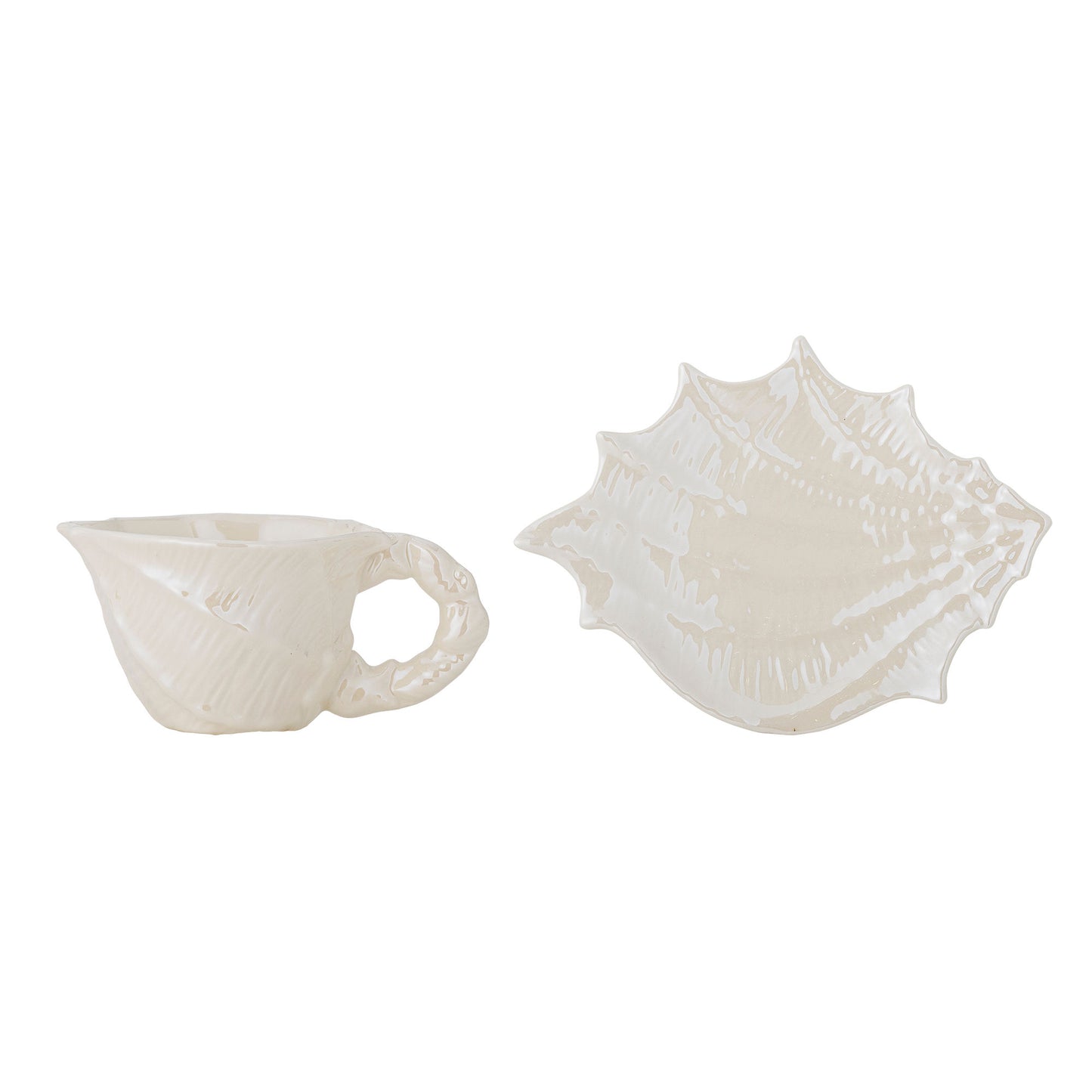 Bloomingville Shellie Tasse mit Untertasse, Weiß, Steingut