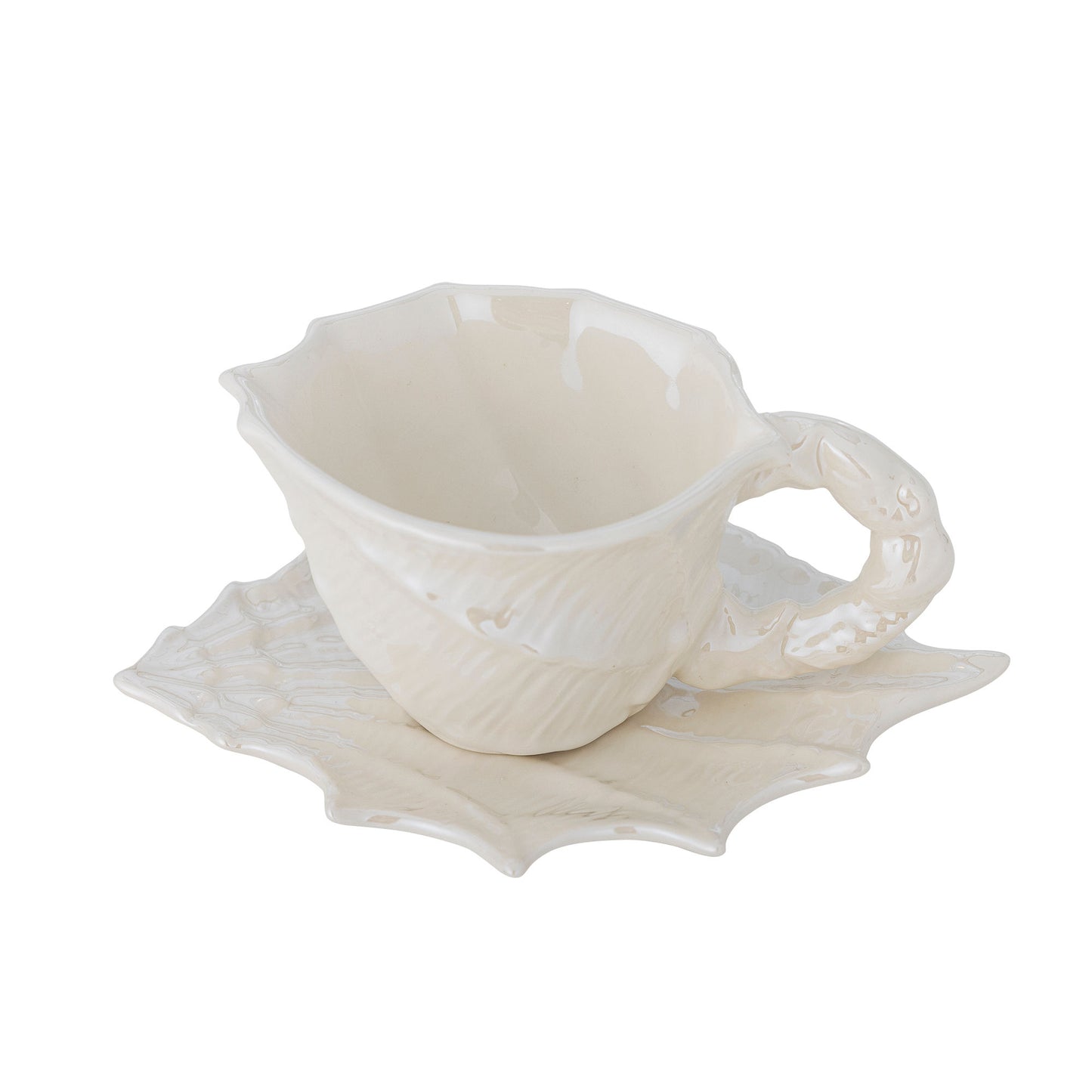 Bloomingville Shellie Tasse mit Untertasse, Weiß, Steingut