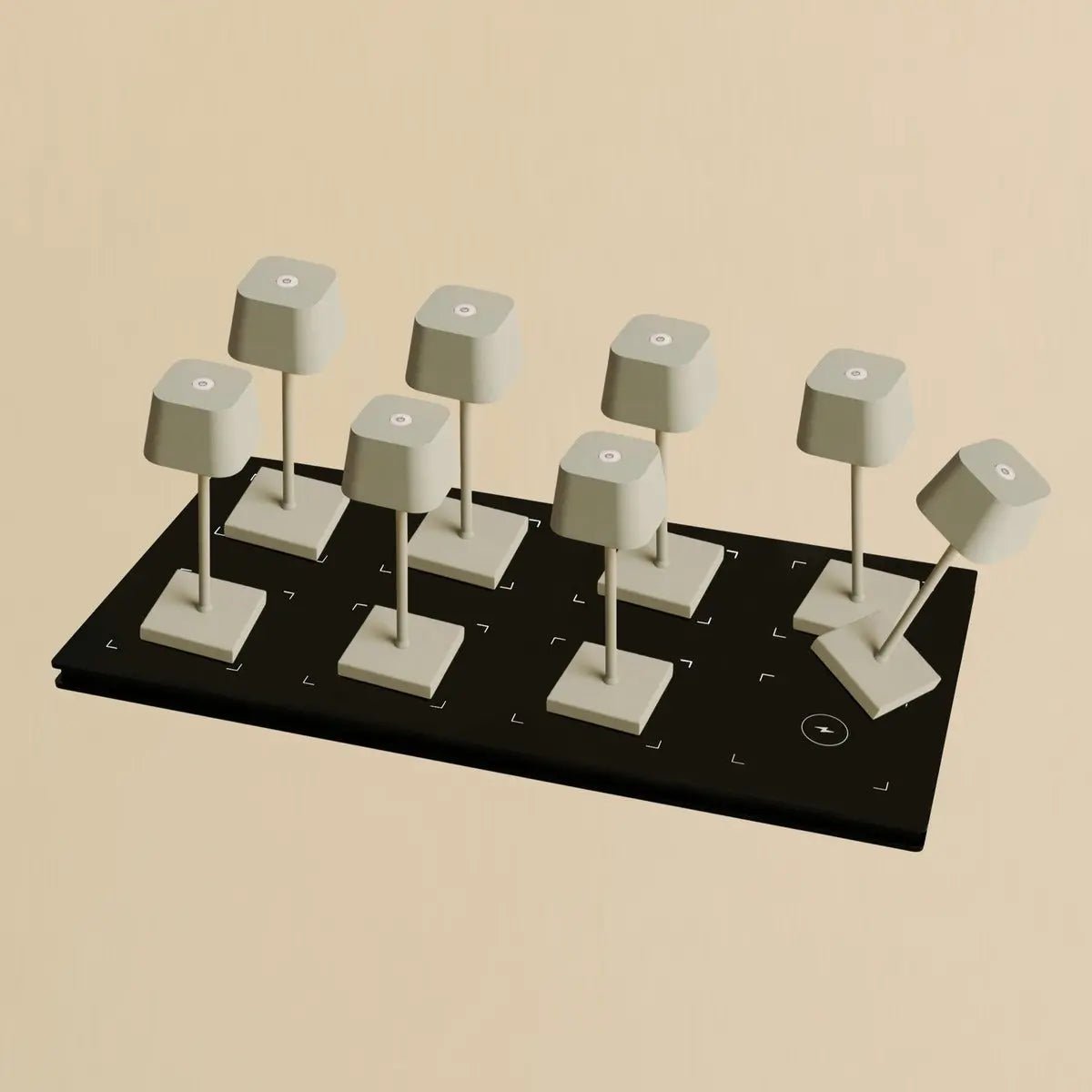 Kombi-Set Profi | 8 x Sarphati Mini Shadow Grey wiederaufladbare Tischlampen mit Ladestation