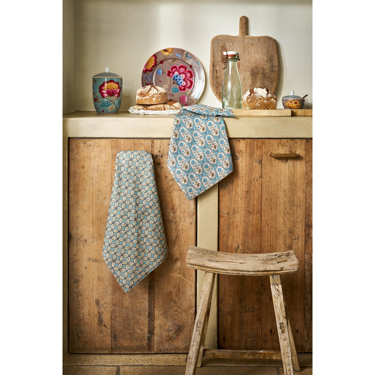 Pip Studio Geschirrtücher 2x Blooming Tales Bustani-Pashmina Khaki-Blue 50x70cm
