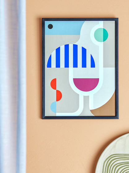 Bloomingville Wine Illustration mit Rahmen, Bunt, Kiefer