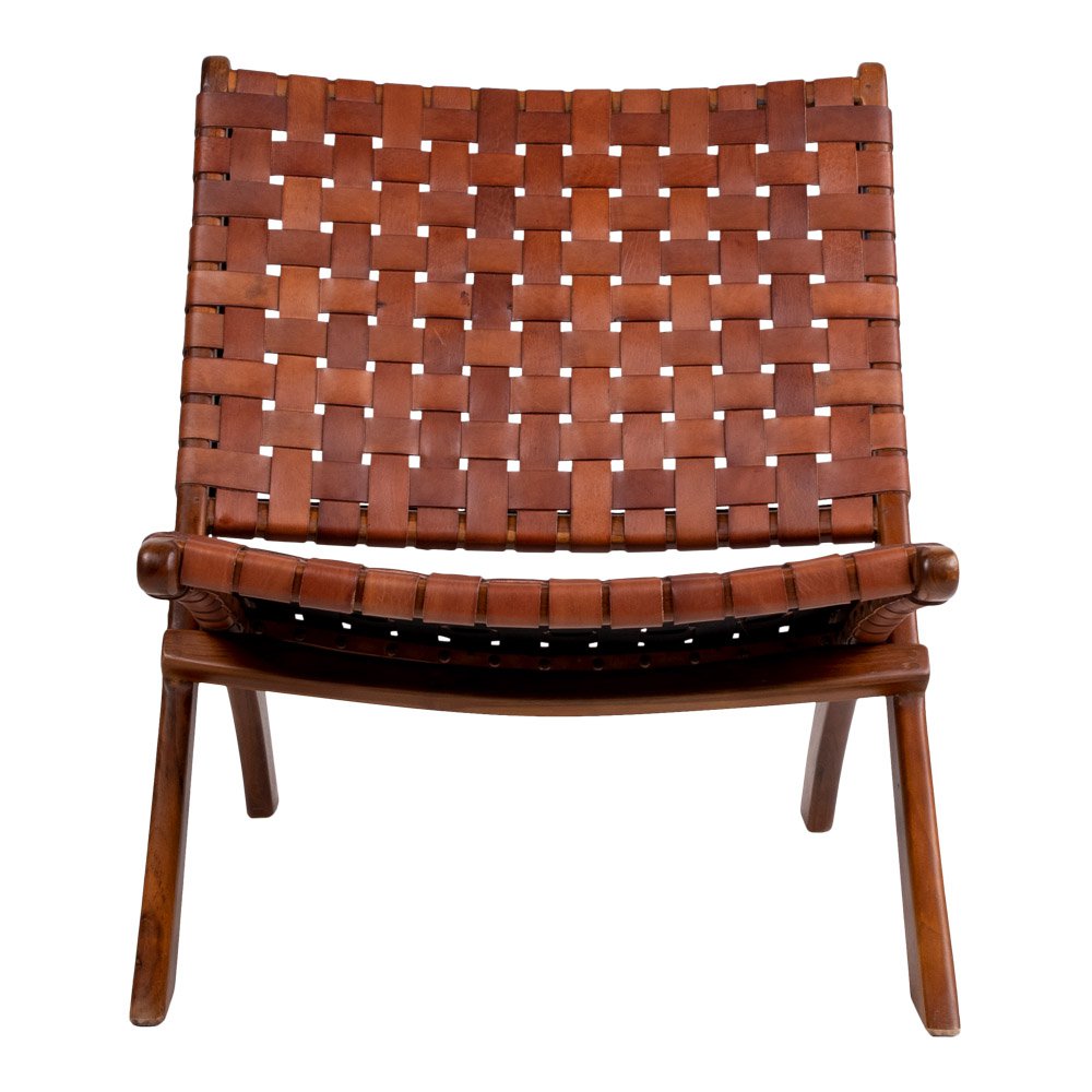 Perugia Klappstuhl – Teakholz, Leder, Braun – 66 x 74 x 73 cm