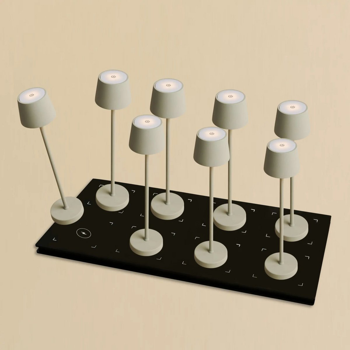Kombi-Set Profi | 8 x Vondel Mini Shadow Grey wiederaufladbare Tischlampen mit Ladestation