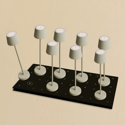 Kombi-Set Profi | 8 x Vondel Mini Shadow Grey wiederaufladbare Tischlampen mit Ladestation