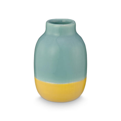 Set of Vases Ceramic Light Blue-Yellow Small