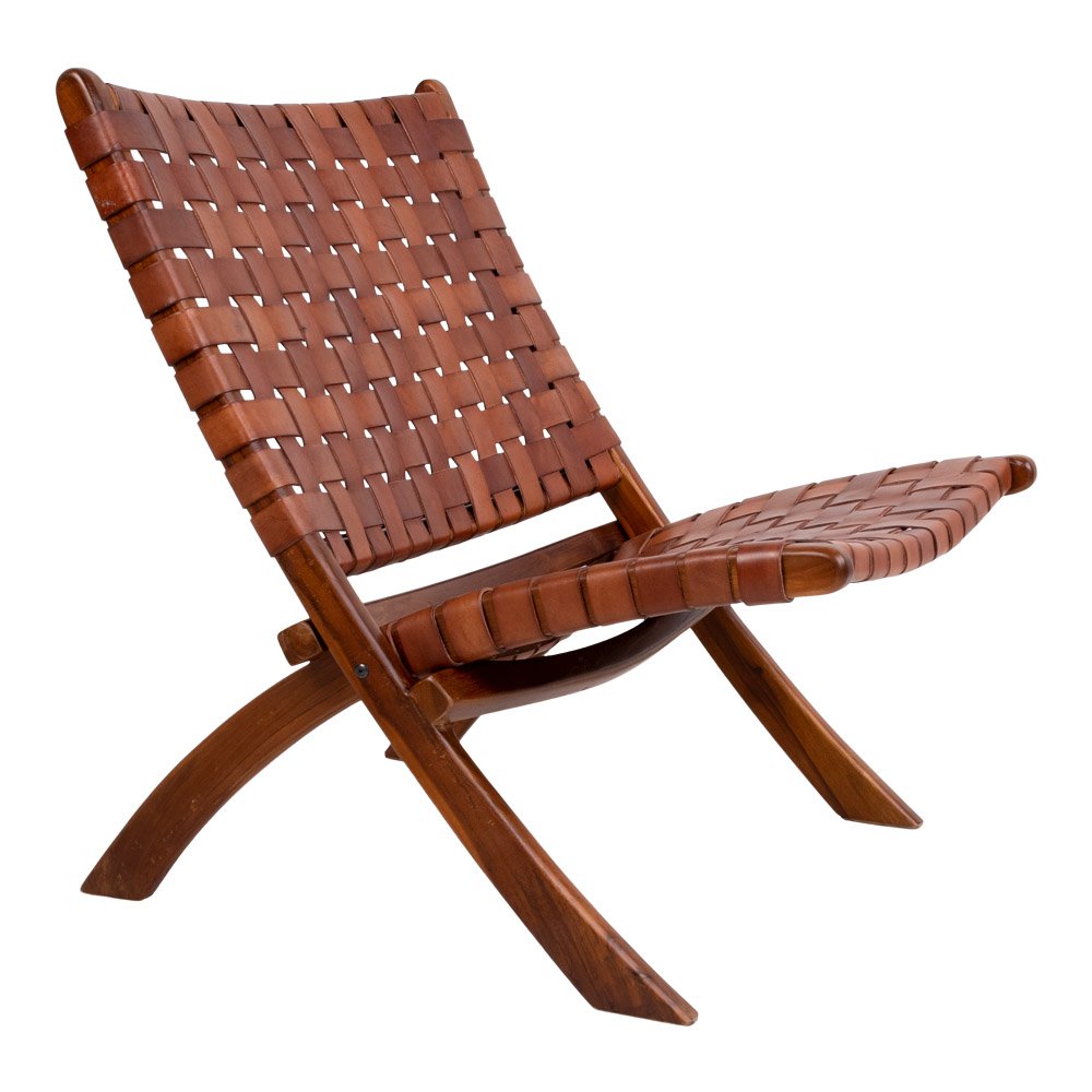 Perugia Klappstuhl – Teakholz, Leder, Braun – 66 x 74 x 73 cm
