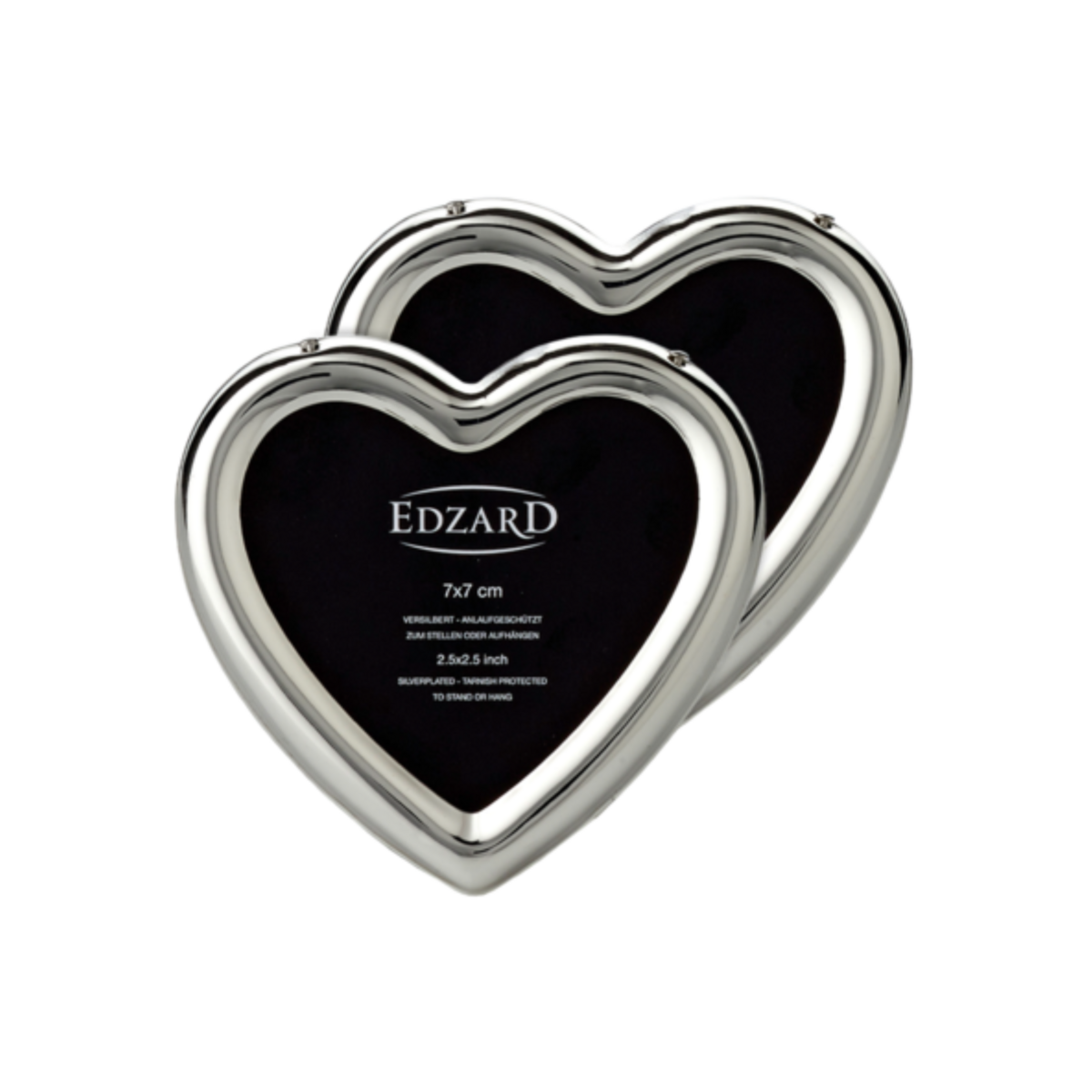 EDZARD 2er-Set Mini-Bilderrahmen Herz (7x7 cm), edel versilbert, anlaufgeschützt
