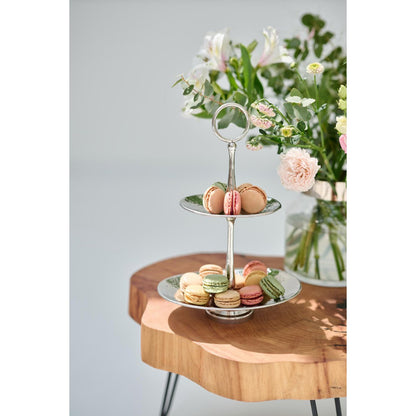 Etagere Gulf (Höhe 34 cm), mit 2 Ebenen, oval, Edelstahl gehämmert, hochglanzpoliert