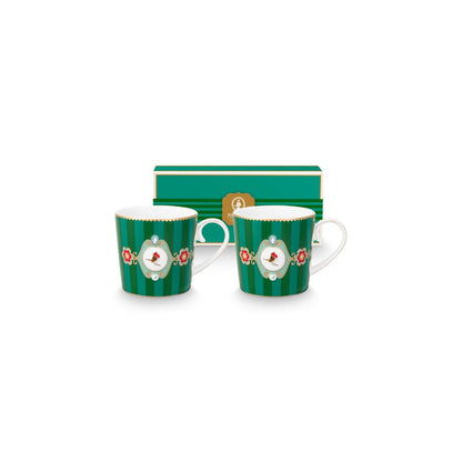 2er Set Teetasse Small Love Birds Medallion Stripes Emerald-Green